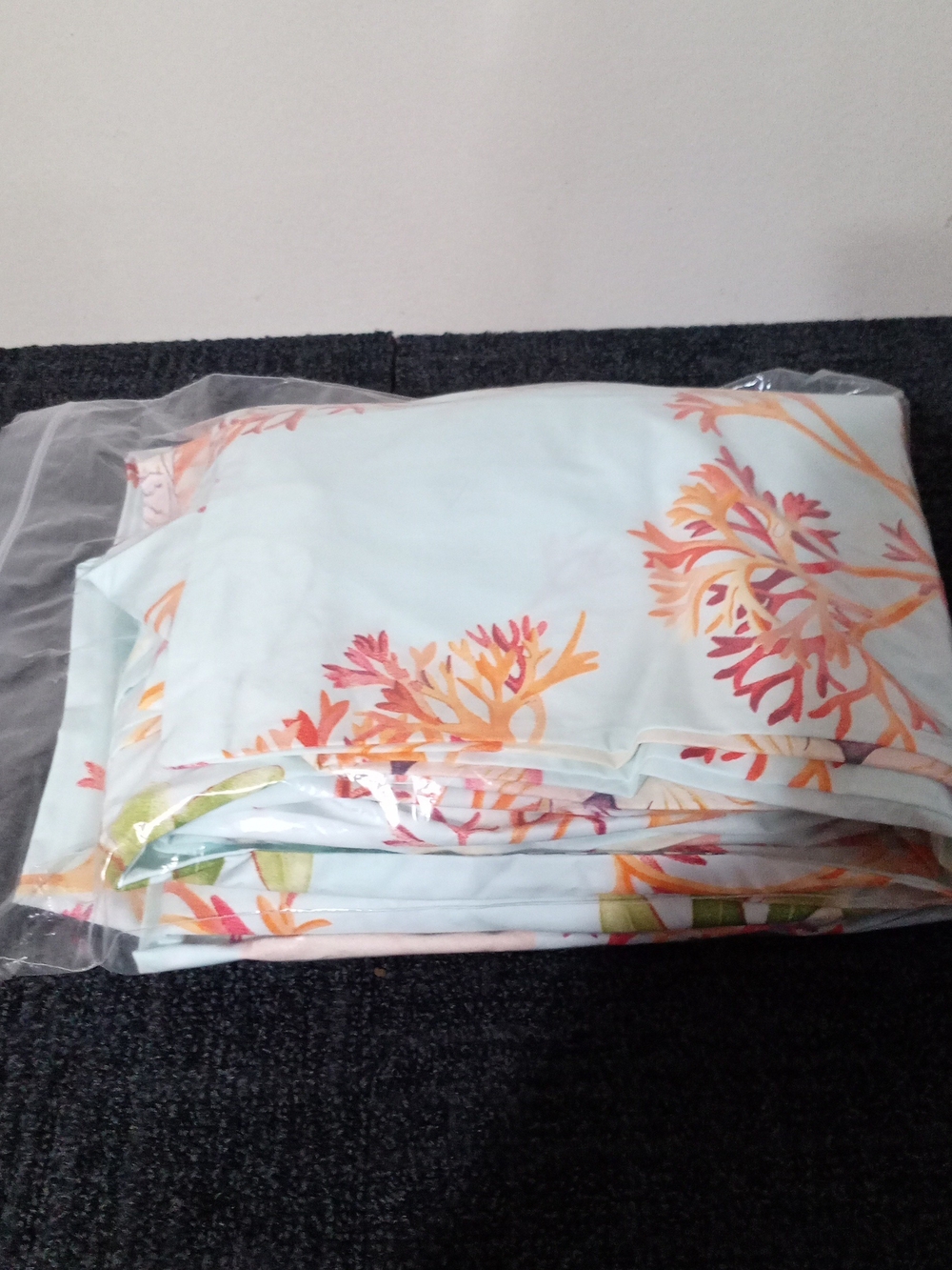 Pottery Barn Light Blue Duvet Cover with Coral Botanical Print Twin Rare